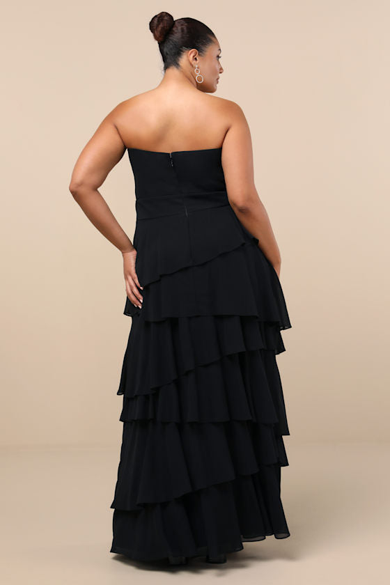 Gorgeous Essence Black Strapless Tiered Maxi Dress