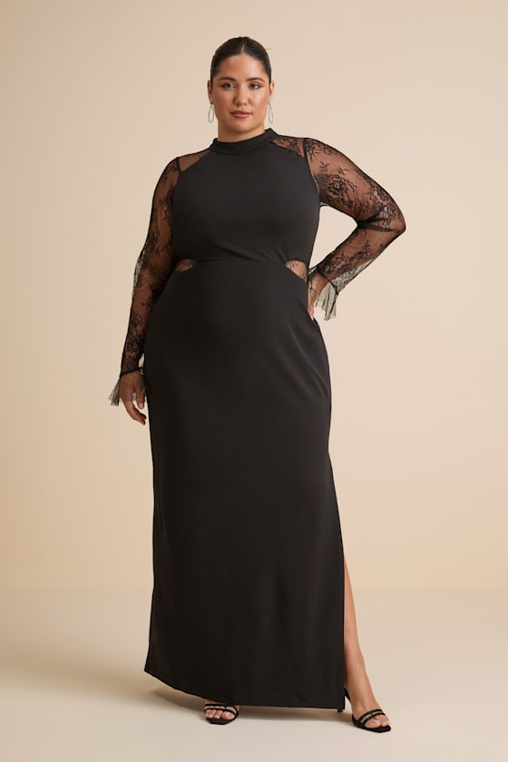 Bragging Rights Black Lace Long Sleeve Column Maxi Dress