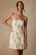 Catch the Bouquet Cream Floral Halter Lace-Up Mini Dress