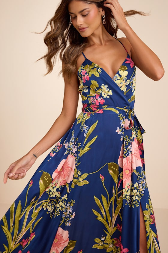 Still the One Blue Floral Print Satin Maxi Dress