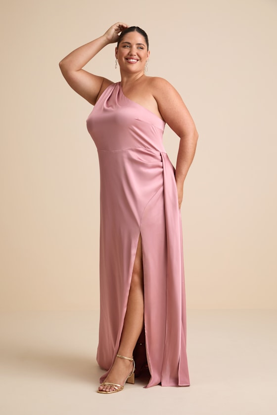 Signature Elegance Rose Satin One-Shoulder Maxi Dress
