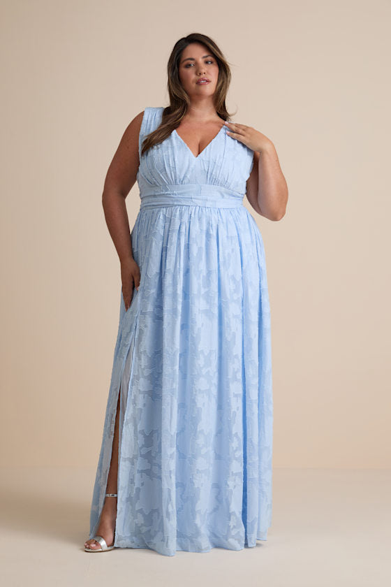 Sweet Sophistication Light Blue Burnout Floral Maxi Dress