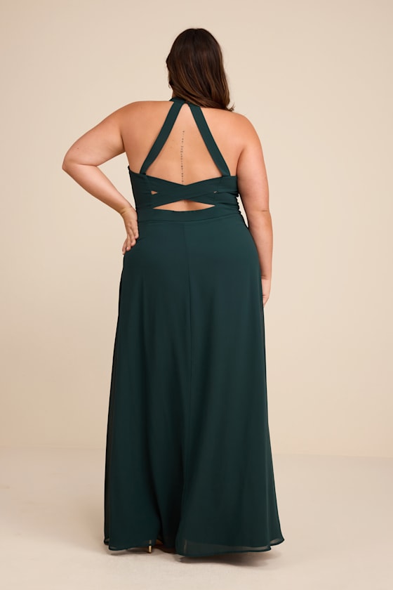 Confidently Charismatic Emerald Backless Halter Maxi Dress
