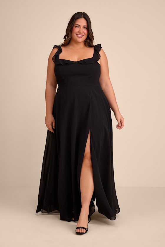Dreamy Admiration Black Ruffled Maxi Dress