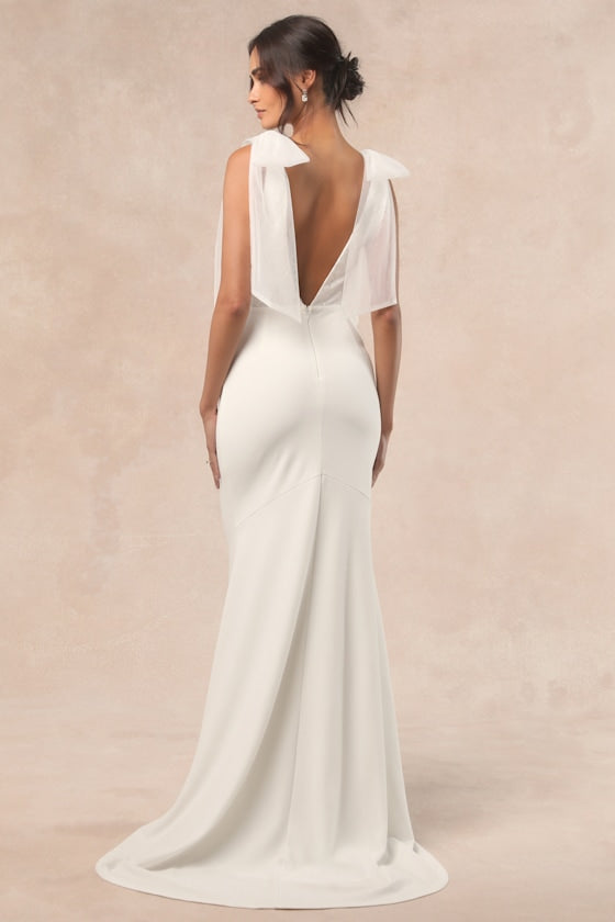 Desiree White Tie-Strap Jacquard Mermaid Maxi Dress