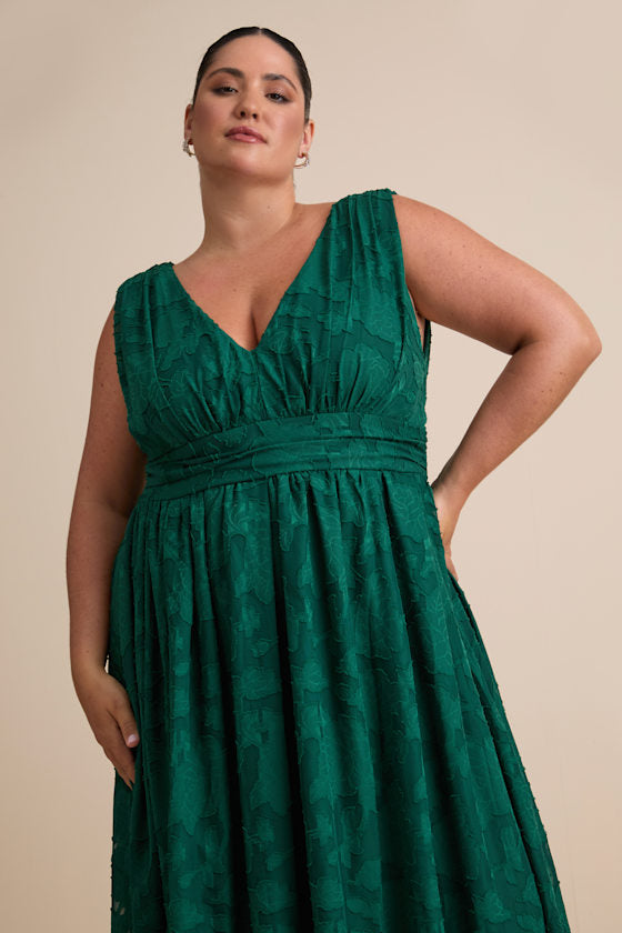 Sweet Sophistication Green Burnout Floral Maxi Dress