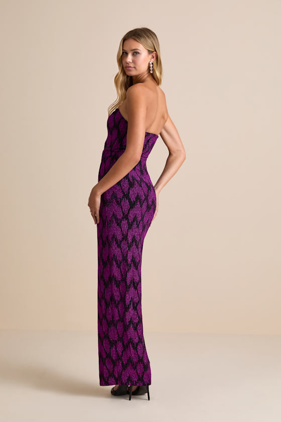 Shimmering RSVP Shiny Magenta Lurex Strapless Maxi Dress