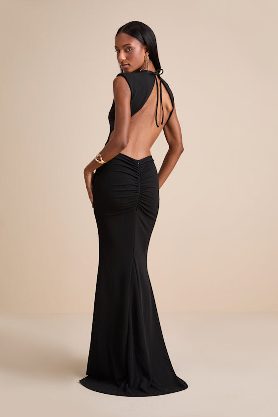 Captivating Perfection Black Backless Sleeveless Maxi Dress