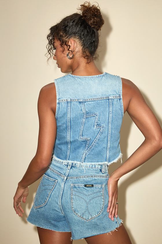 ACDC Morgan Light Wash Lightning Studded Denim Vest