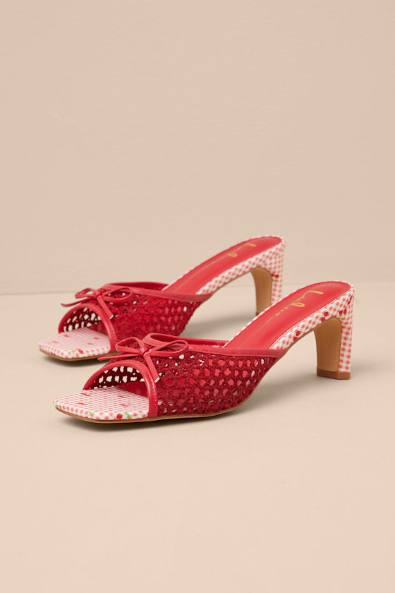 Winola Red Gingham High Heel Slide Sandals