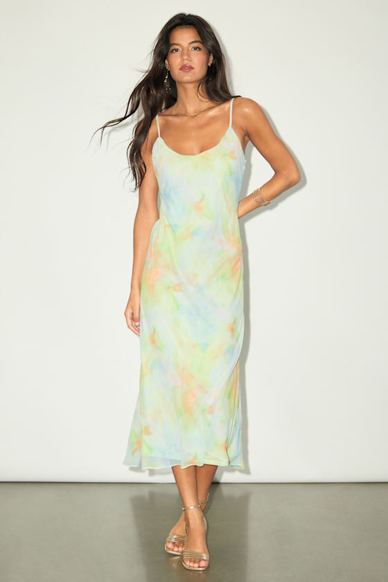 Akhila Light Blue Multi Tie-Dye Sleeveless Midi Dress