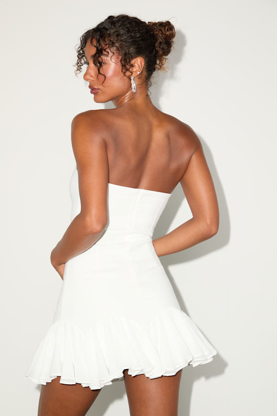 Eirian White Strapless Pleated Mini Dress