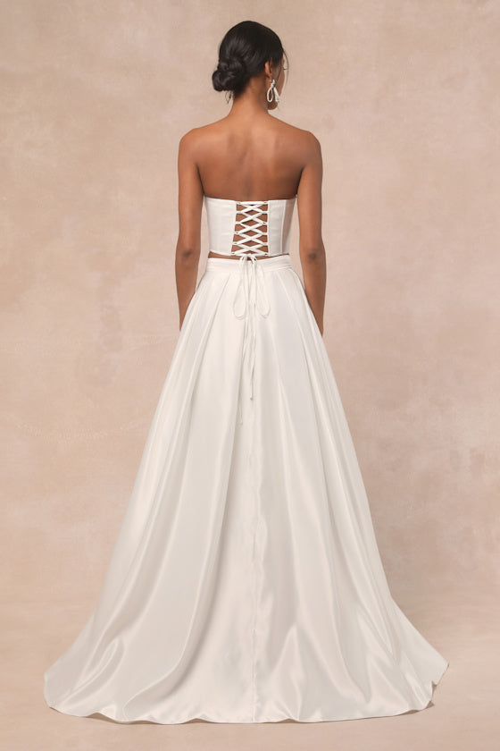 Angelica White Satin Strapless Three-Piece Maxi Dress