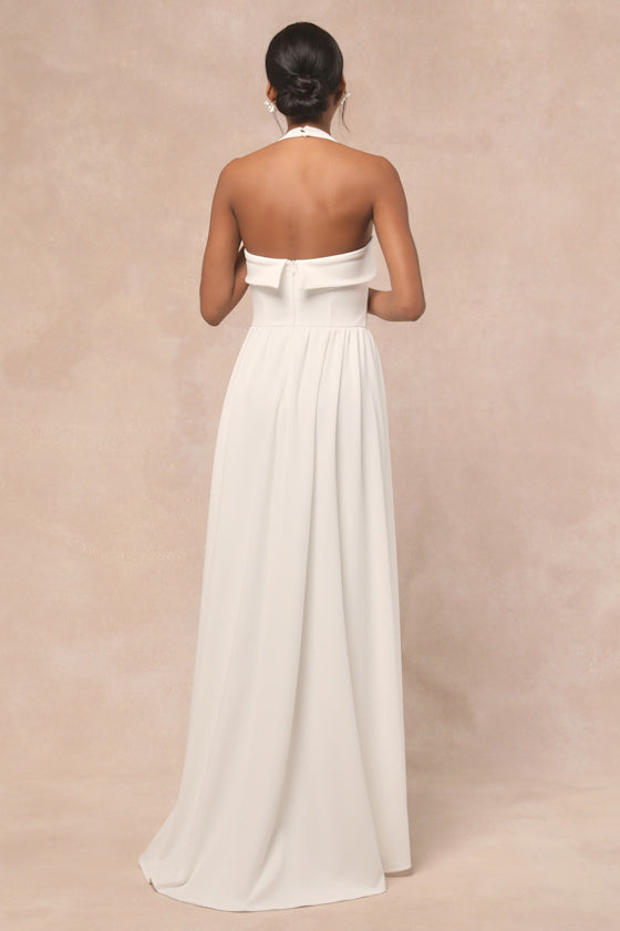 Telia White Halter Basque Waist Maxi Dress