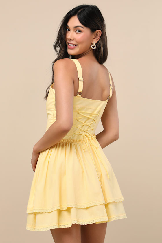 Aspyn Yellow Tiered Asymmetrical Mini Dress