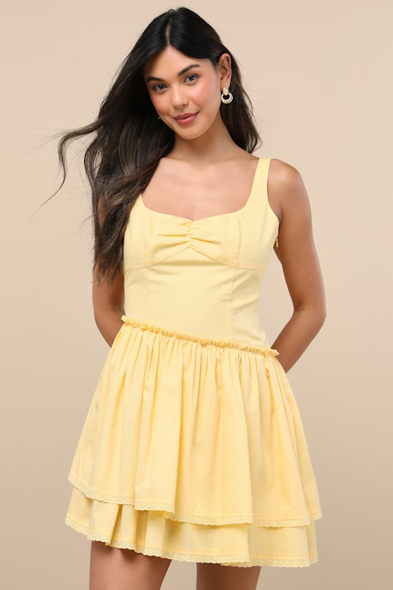 Aspyn Yellow Tiered Asymmetrical Mini Dress