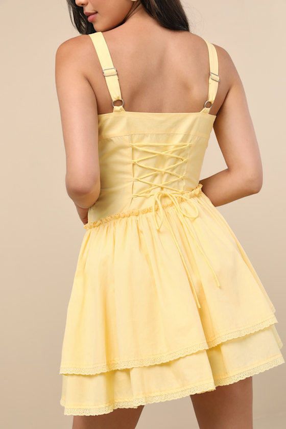 Aspyn Yellow Tiered Asymmetrical Mini Dress