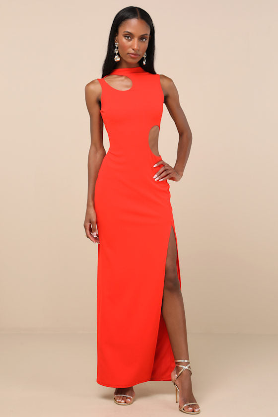 Sindra Bright Orange Cutout Column Maxi Dress