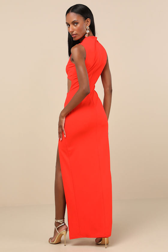 Sindra Bright Orange Cutout Column Maxi Dress