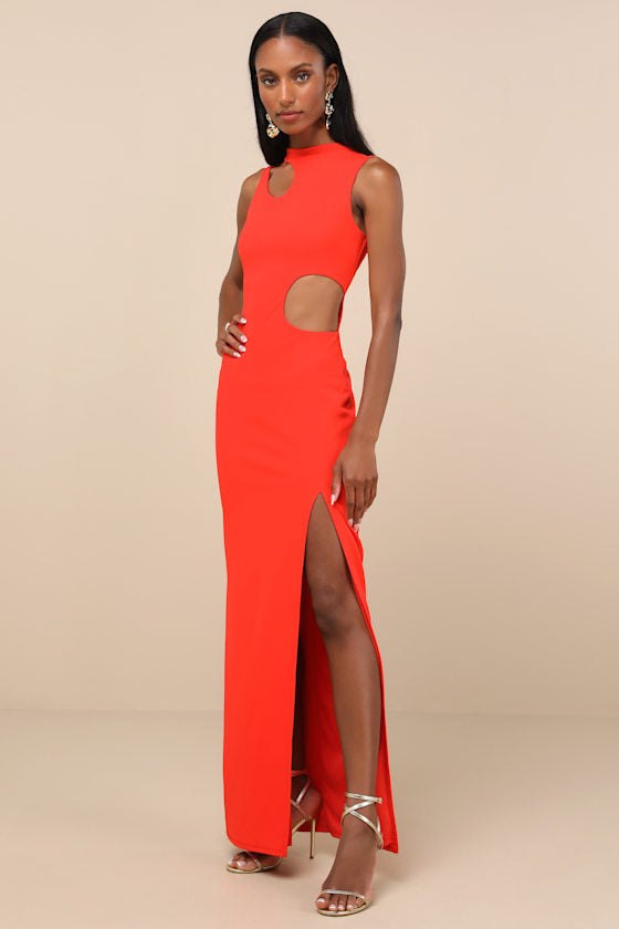 Sindra Bright Orange Cutout Column Maxi Dress