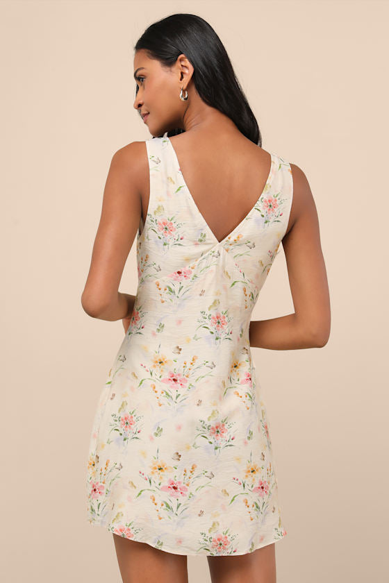 Jaziel Ivory Floral Sleeveless Mini Dress