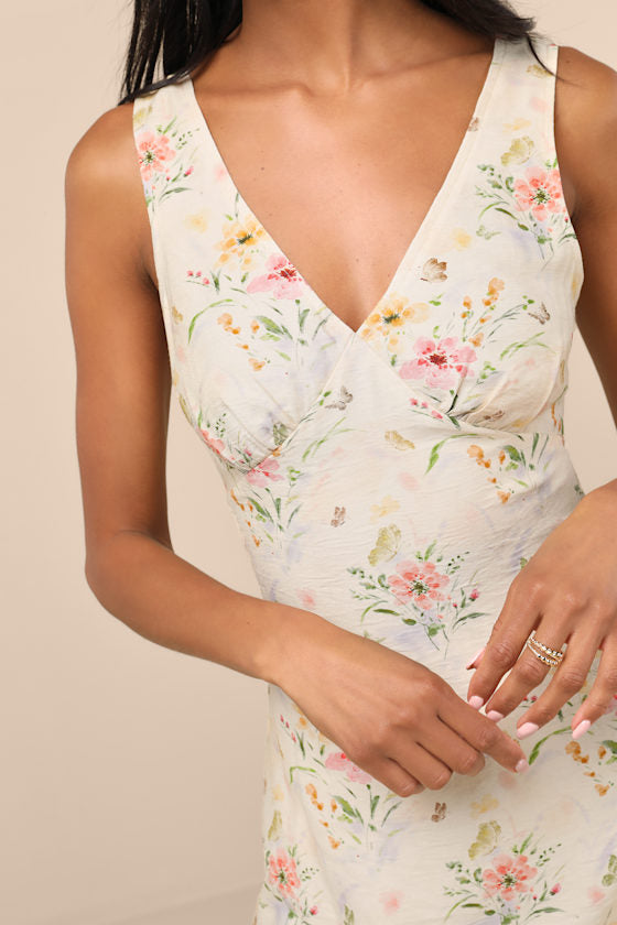 Jaziel Ivory Floral Sleeveless Mini Dress