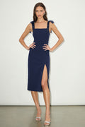 Romantic Celebration Navy Tie-Strap Bodycon Midi Dress