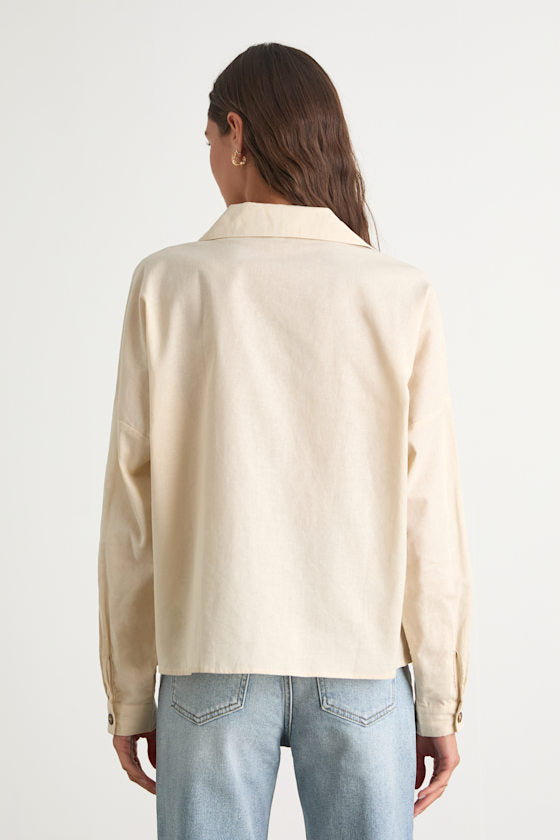 Amelia Dawn Beige Long Sleeve Button-Up Top