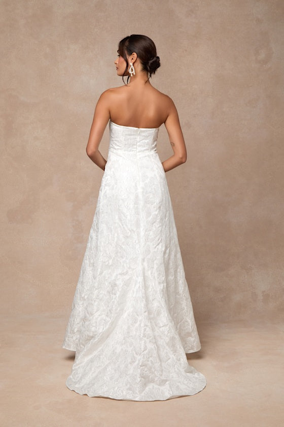 Tressa White Floral Jacquard Strapless Maxi Dress