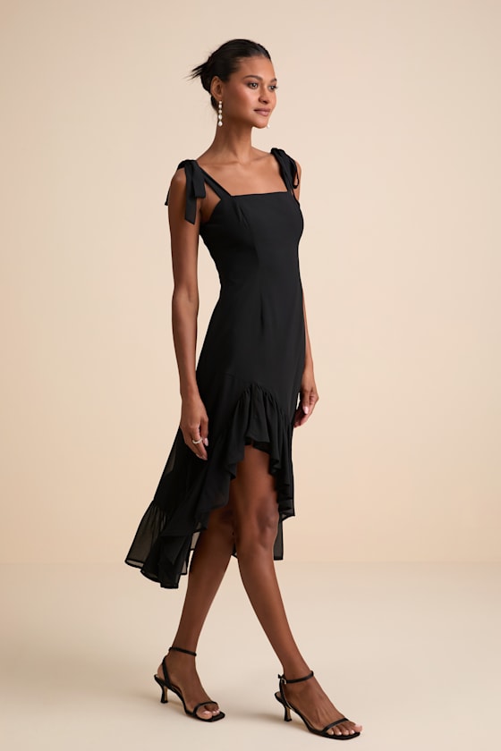 Tamryn Black Asymmetrical Ruffled Midi Dress