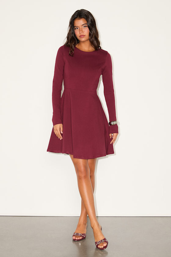 Forever Chic Burgundy Long Sleeve Dress