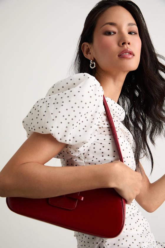 Claritza White Polka Dot Ruched Puff Sleeve Mini Dress