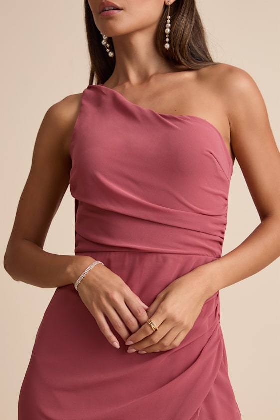 Adeline Rusty Rose One-Shoulder Scarf Maxi Dress