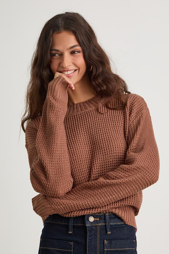 Campfire Cozy Light Brown Cropped Sweater
