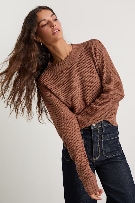 Campfire Cozy Light Brown Cropped Sweater