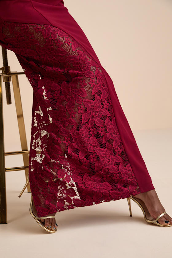 Irresistible Attitude Red Strapless Lace Column Maxi Dress