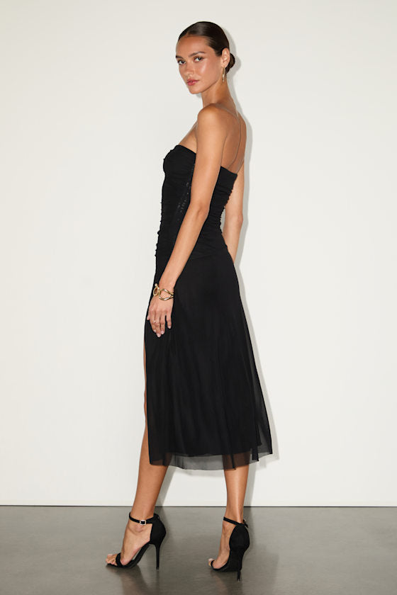 Chania Black Strapless Midi Dress