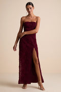 Amalia Burgundy Textured Strapless Maxi Dress