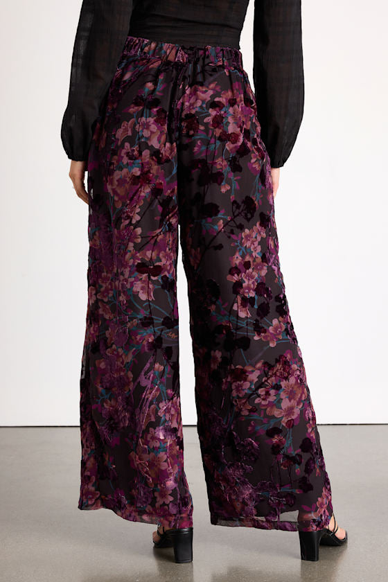 Astley Black Multi Floral Burnout Wide-Leg Pants