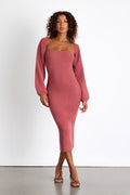Autumn Aura Rusty Rose Ribbed Two-Piece Sweater Dress