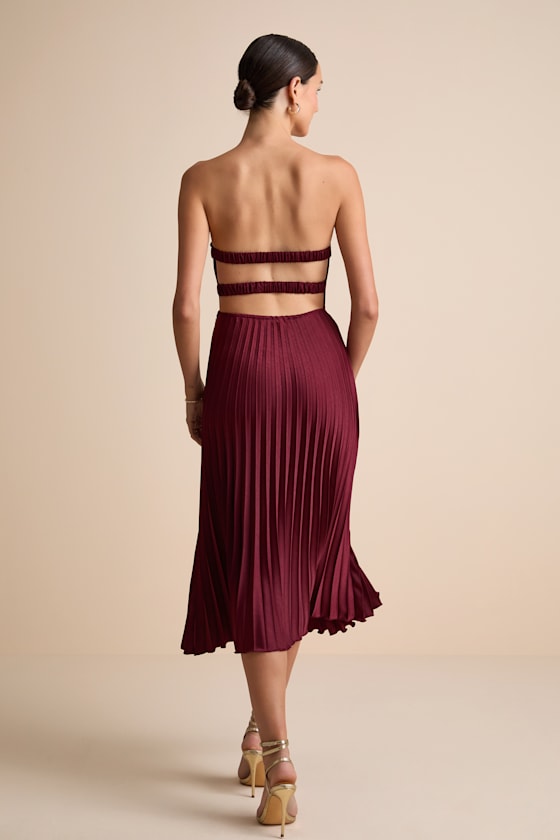 Irelyn Burgundy Satin Bustier Midi Dress