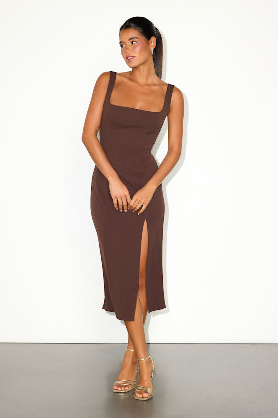 Davana Dark Brown Cutout Midi Dress