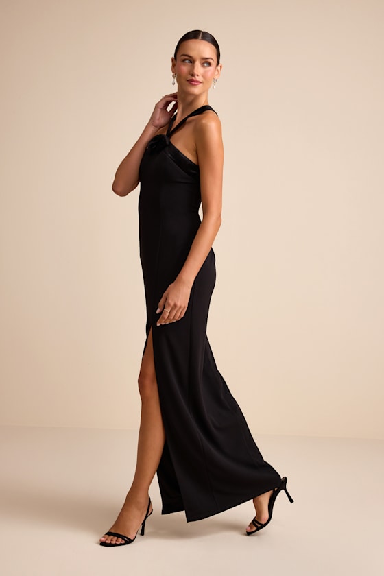 Bisian Black Velvet Bow Backless Apron Maxi Dress