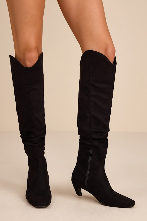 Jemma Black Suede Slouchy Knee-High Boots