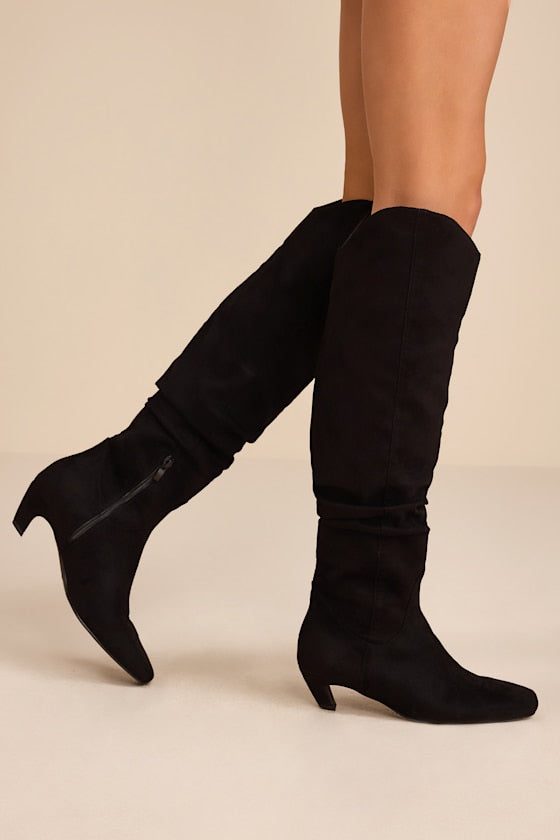 Jemma Black Suede Slouchy Knee-High Boots