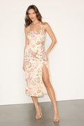 Denaris Cream Multi Floral Sequin Tie-Back Midi Dress