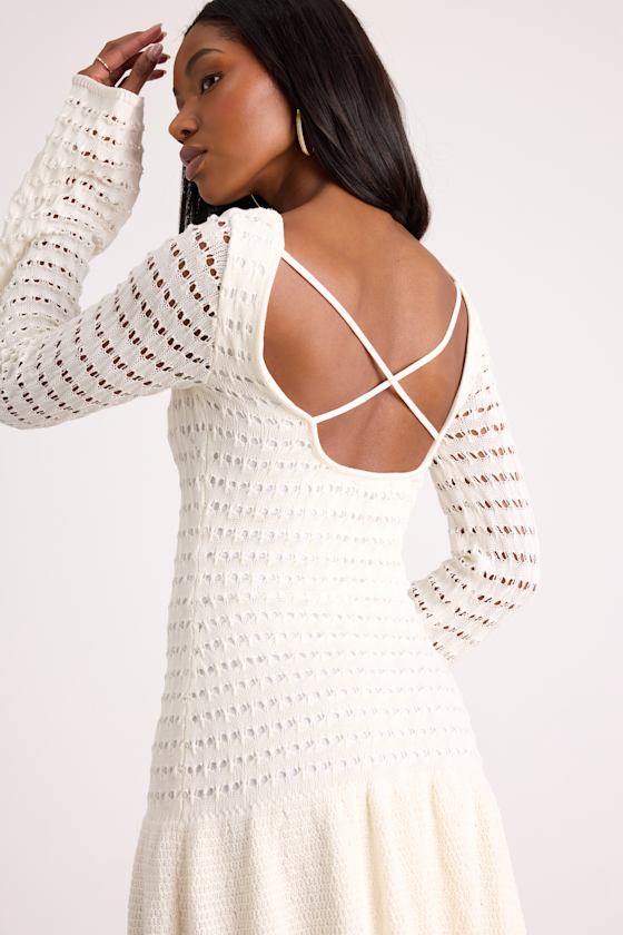 Sylvie Ivory Loose Knit Drop Waist Sweater Mini Dress