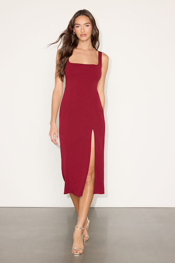 Davana Dark Red Cutout Midi Dress