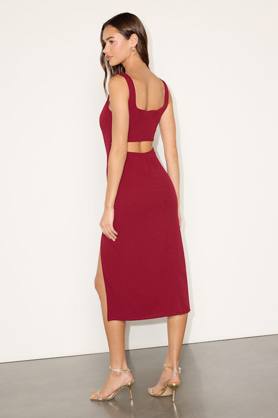 Davana Dark Red Cutout Midi Dress
