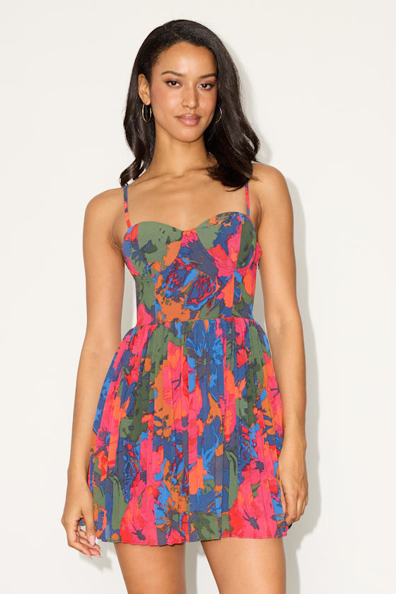 Dorothy Pink Multi Floral Print Pleated Mini Dress